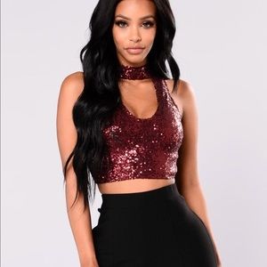 Red sequin crop top
